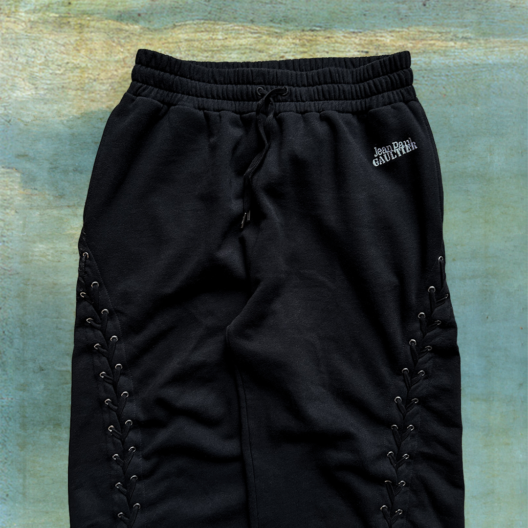 JEAN PAUL GAULTIER BLACK OVERSIZED LACED JOGGER