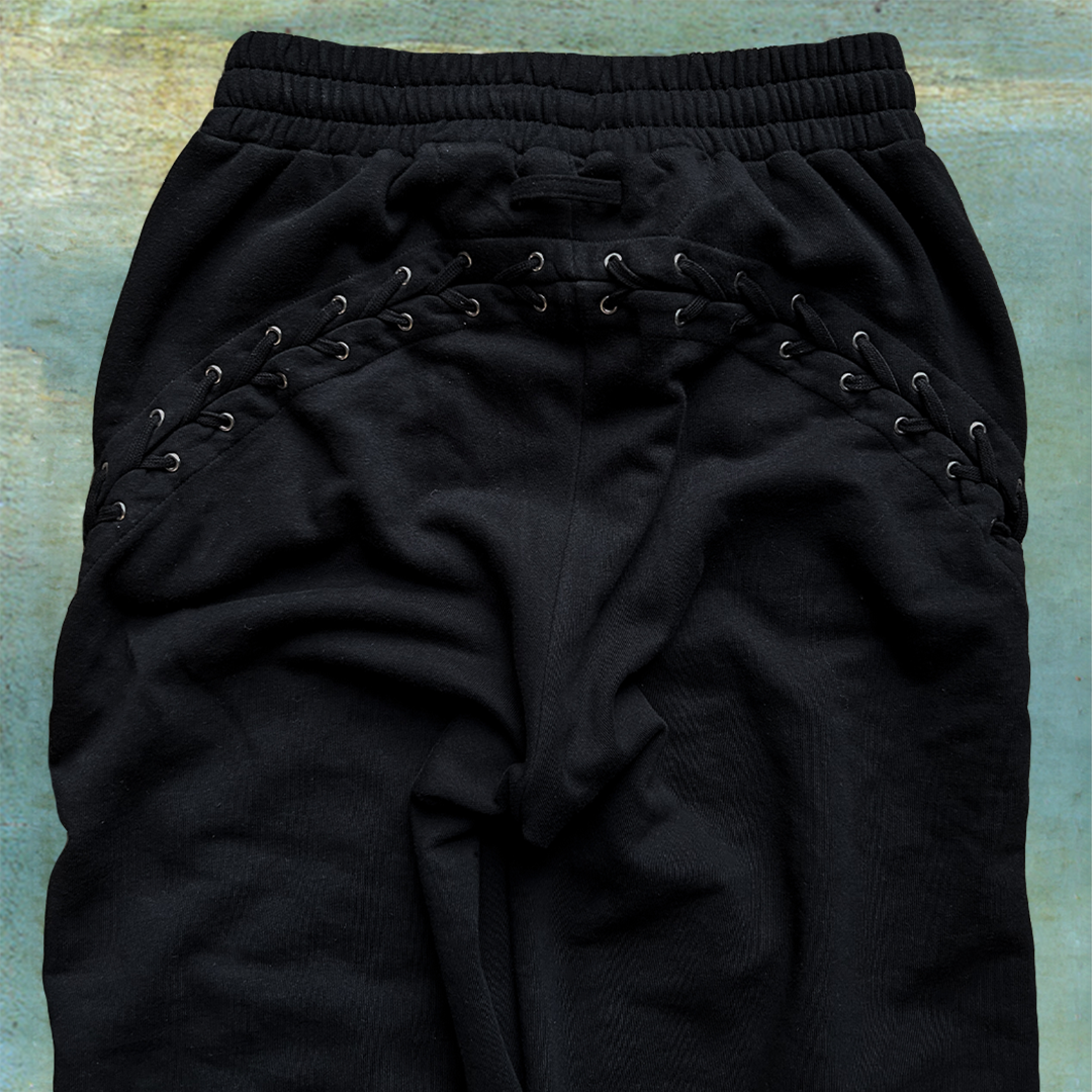 JEAN PAUL GAULTIER BLACK OVERSIZED LACED JOGGER