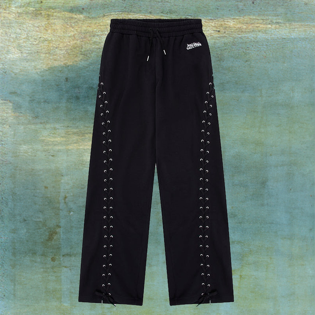 JEAN PAUL GAULTIER BLACK OVERSIZED LACED JOGGER