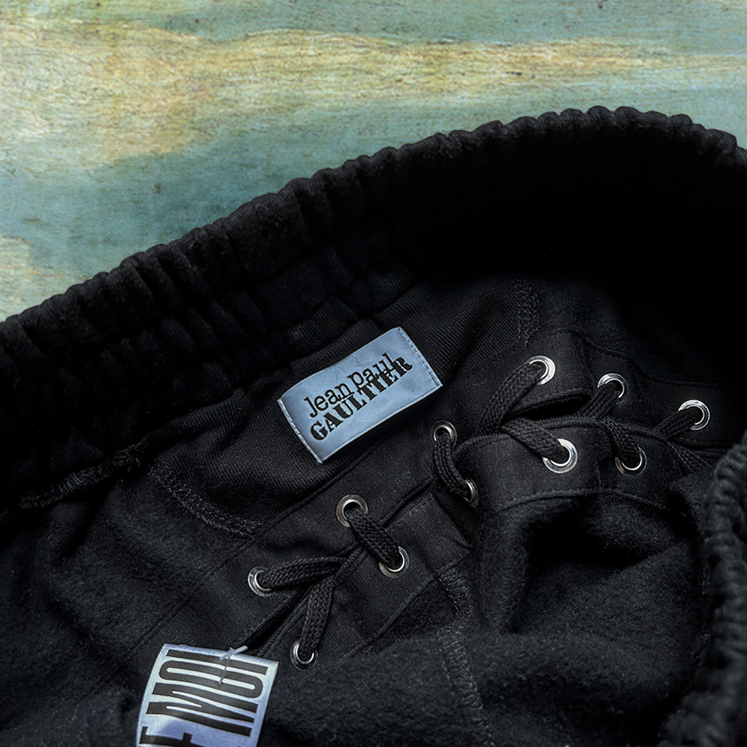 JEAN PAUL GAULTIER BLACK OVERSIZED LACED JOGGER