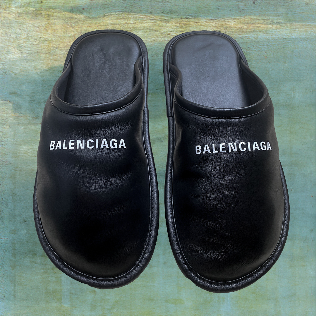 BALENCIAGA LOGO LEATHER SLIPPERS