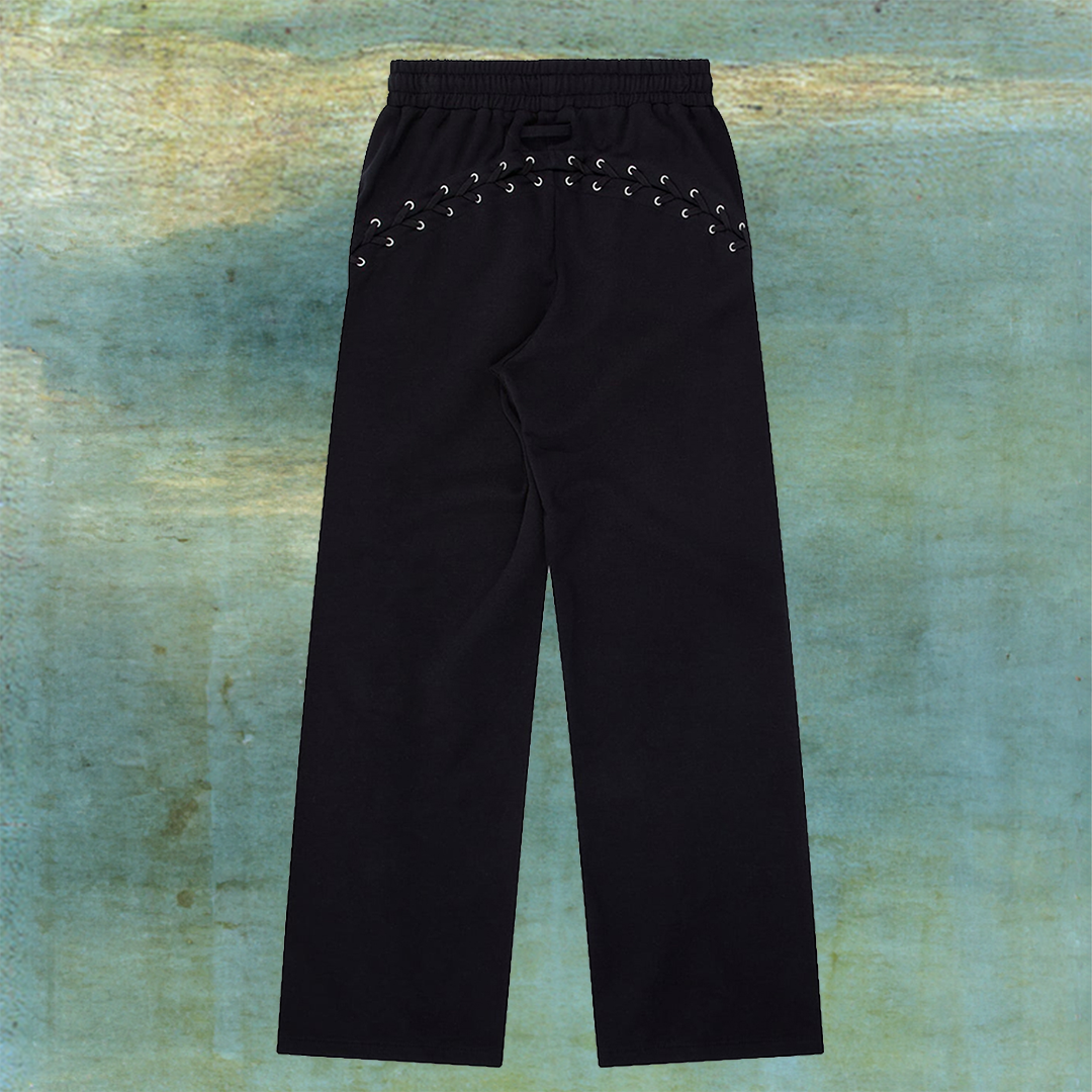 JEAN PAUL GAULTIER BLACK OVERSIZED LACED JOGGER